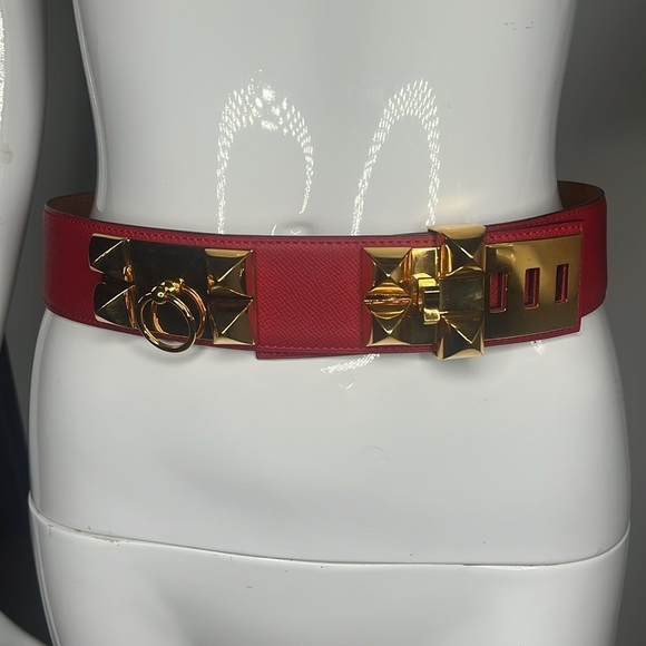 Hermes Sz 75 Red Calfskin COLLIER DE CHIEN Belt GM - Picture 7 of 14